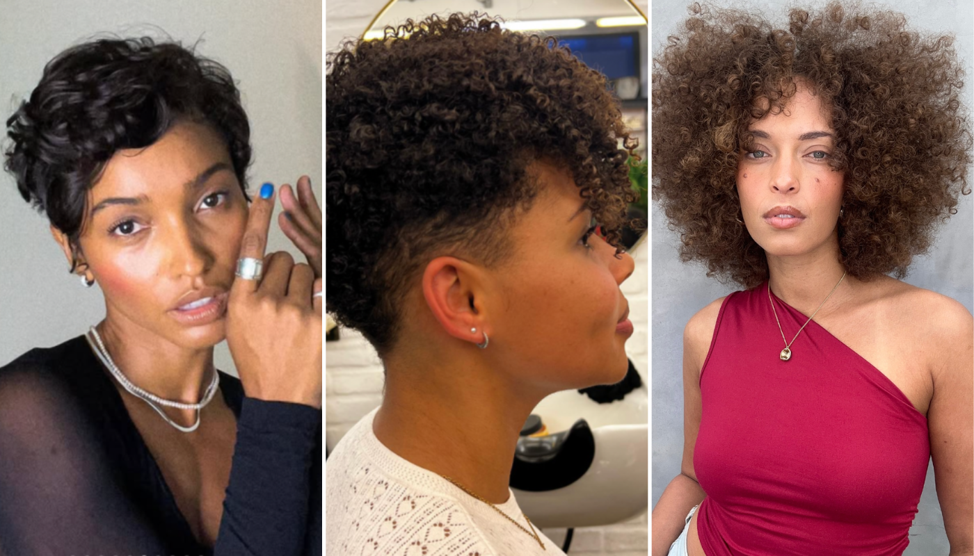 (Crédito: Reprodução/Instagram @elizianeberberian | Reprodução/Instagram @hairbytrinalondon | Reprodução/Instagram @curlfactor)
