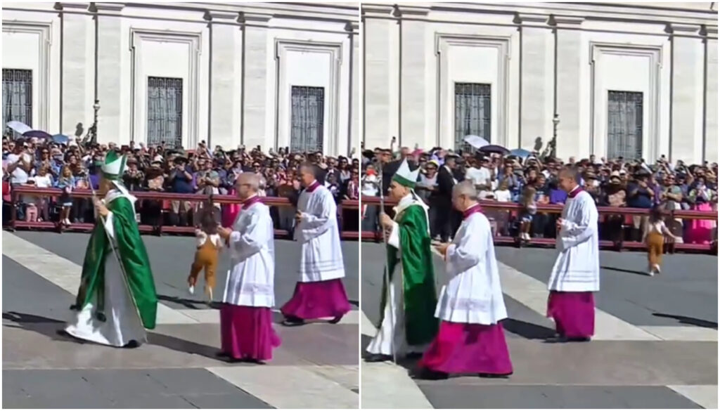 Menina surpreende Papa Leão XIV ao correr até ele em missa; setembro de 2025.