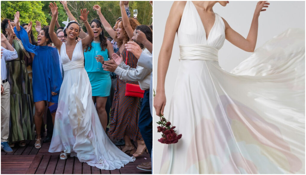 Vestido de casamento com estampa de Raquel em Vale Tudo