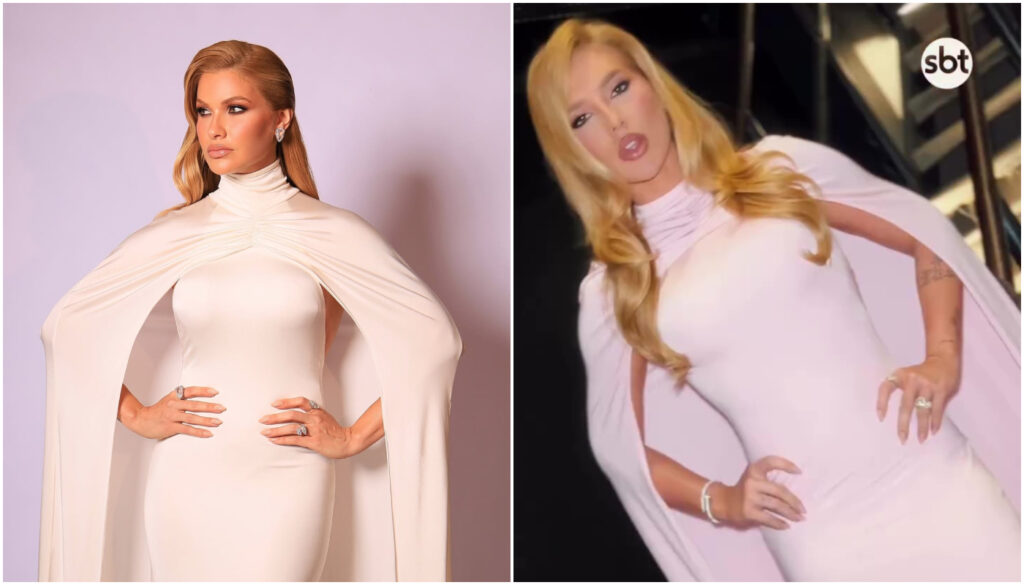 Na mesma noite, Virginia e Andressa Suita escolheram vestidos com capa que chamaram atenção pela semelhança