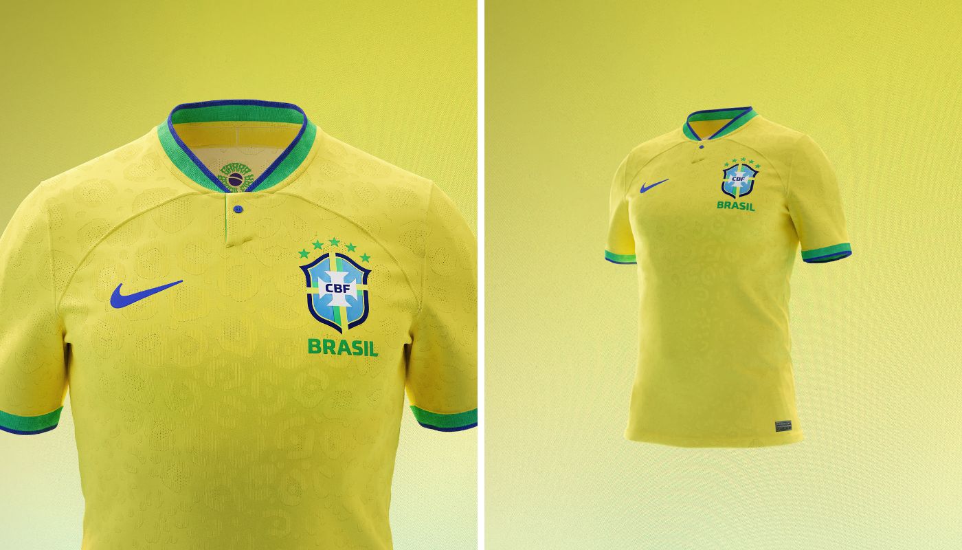 Uniforme principal amarelo tem estampa de onça por toda peça.