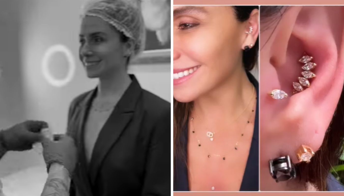 Giovanna mostrou os bastidores do novo furo e comparou todos seus piercings no Instagram.