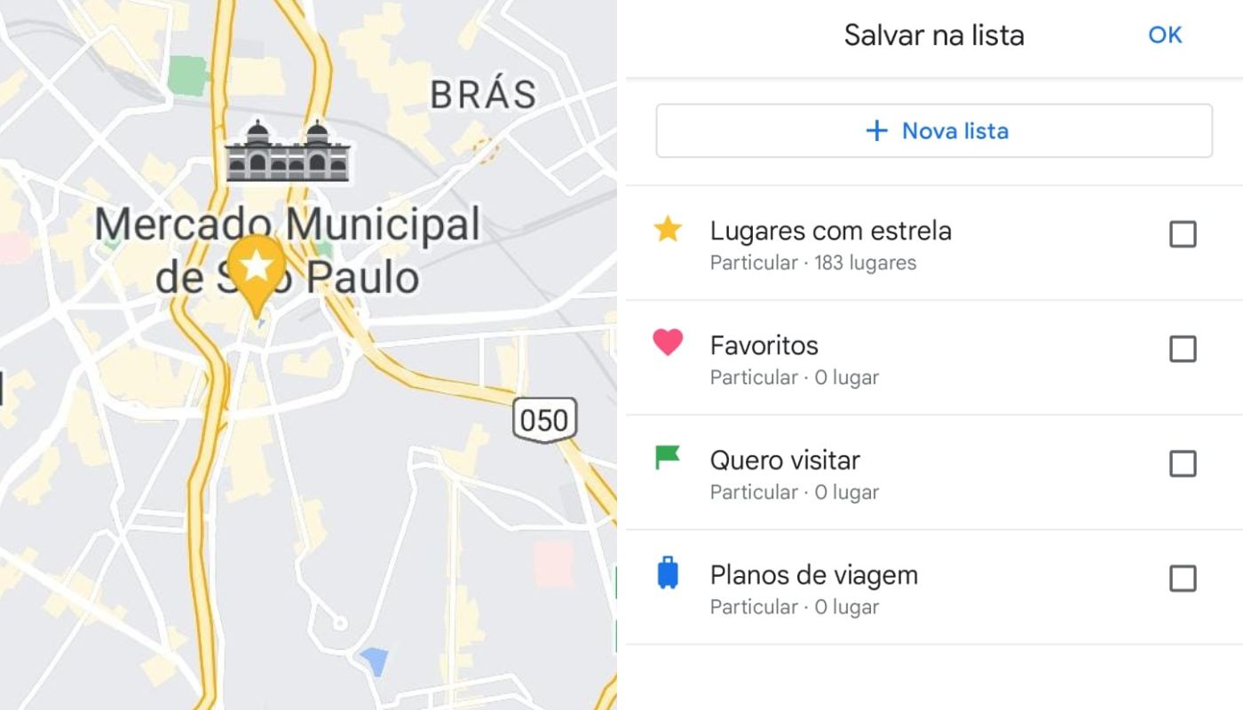 É possível salvar seus lugares favoritos em listas no Google Maps.