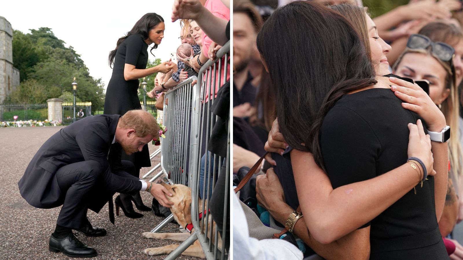 Harry e Meghan demonstraram muito carinho ao público presente nos arredores do Castelo de Windsor