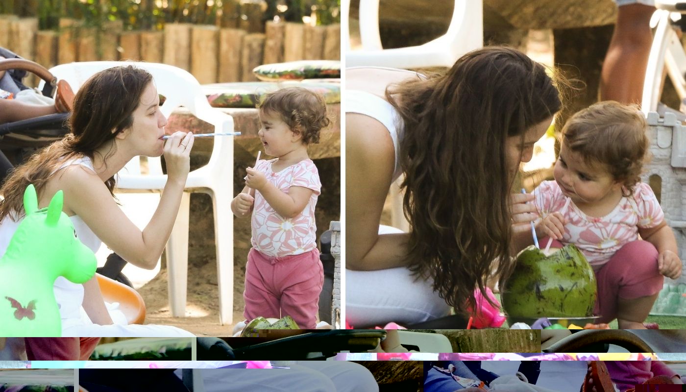 Nathalia Dill e Eva se divertem em dia de brincadeira.