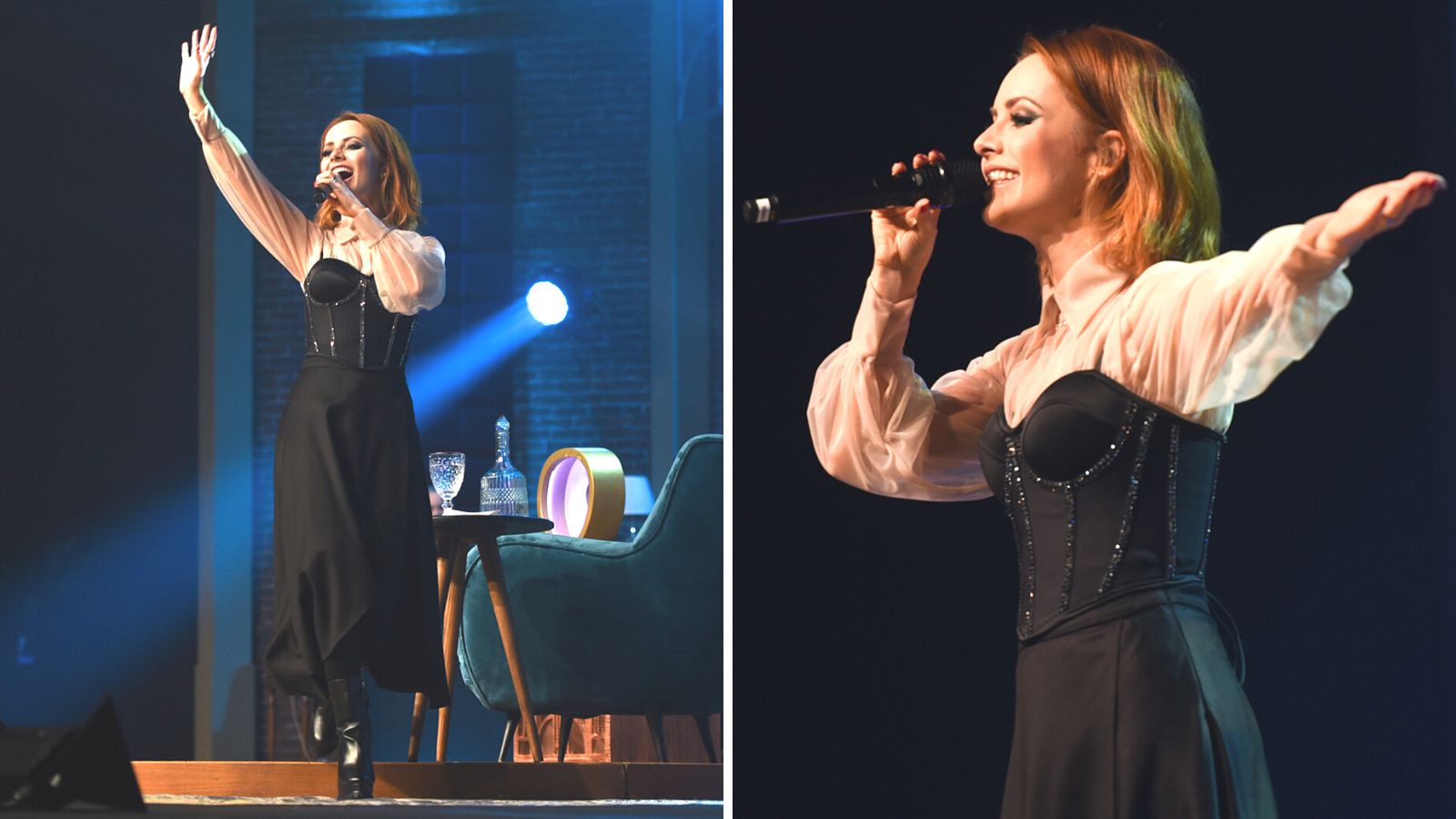 Sandy apostou no contraste entre o preto e o branco, com o brilho no corselet, para criar uma produção super elegante