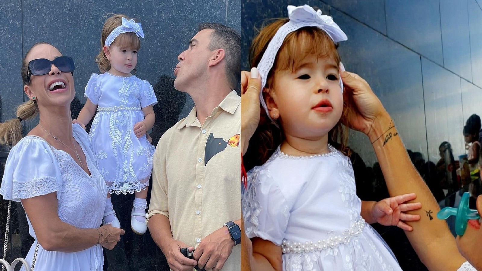 Filha de Dany Bananinha é batizada aos pés do Cristo Redentor e André Marques é o padrinho