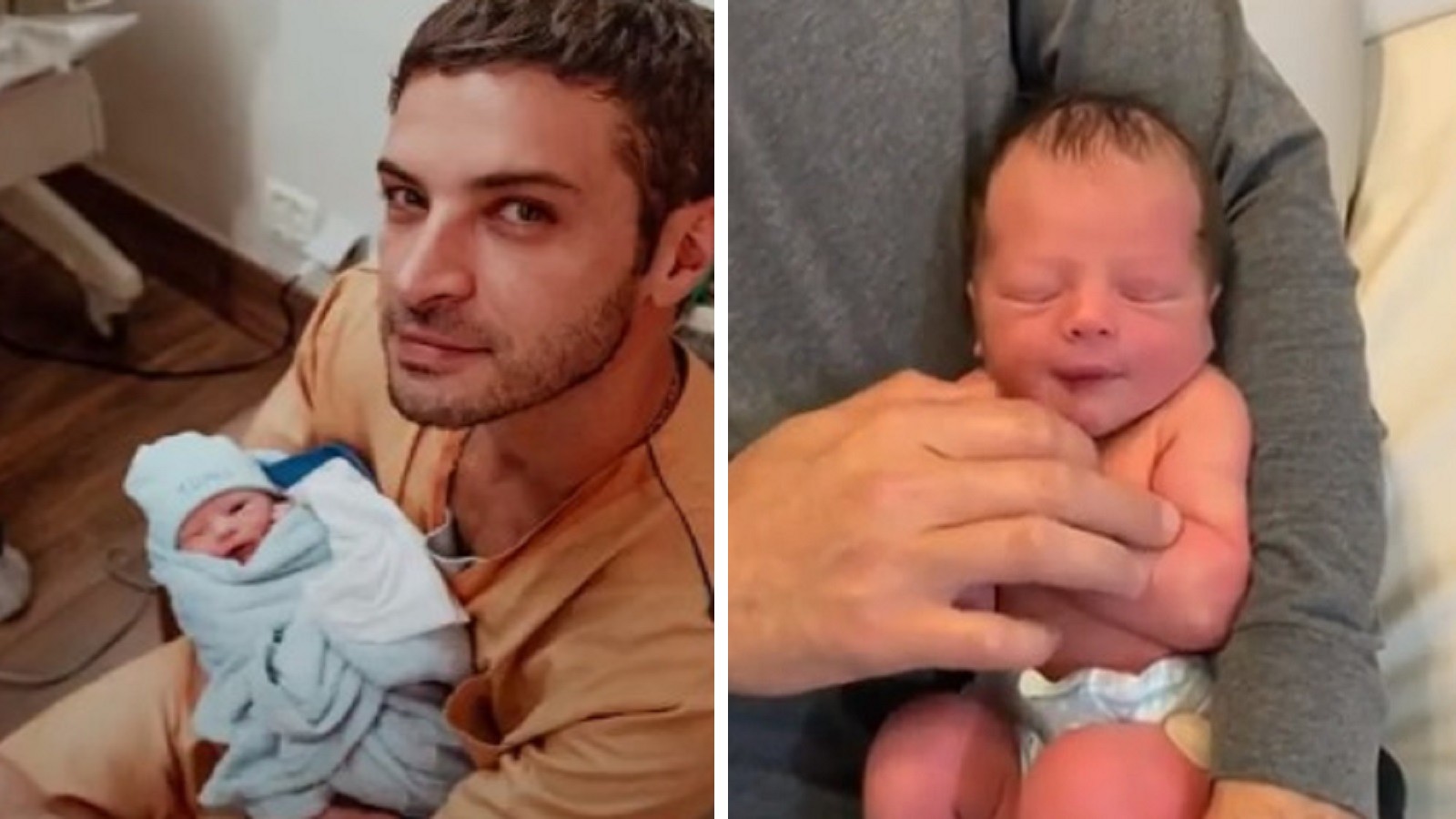 Leandro Lima e o filho recém-nascido.