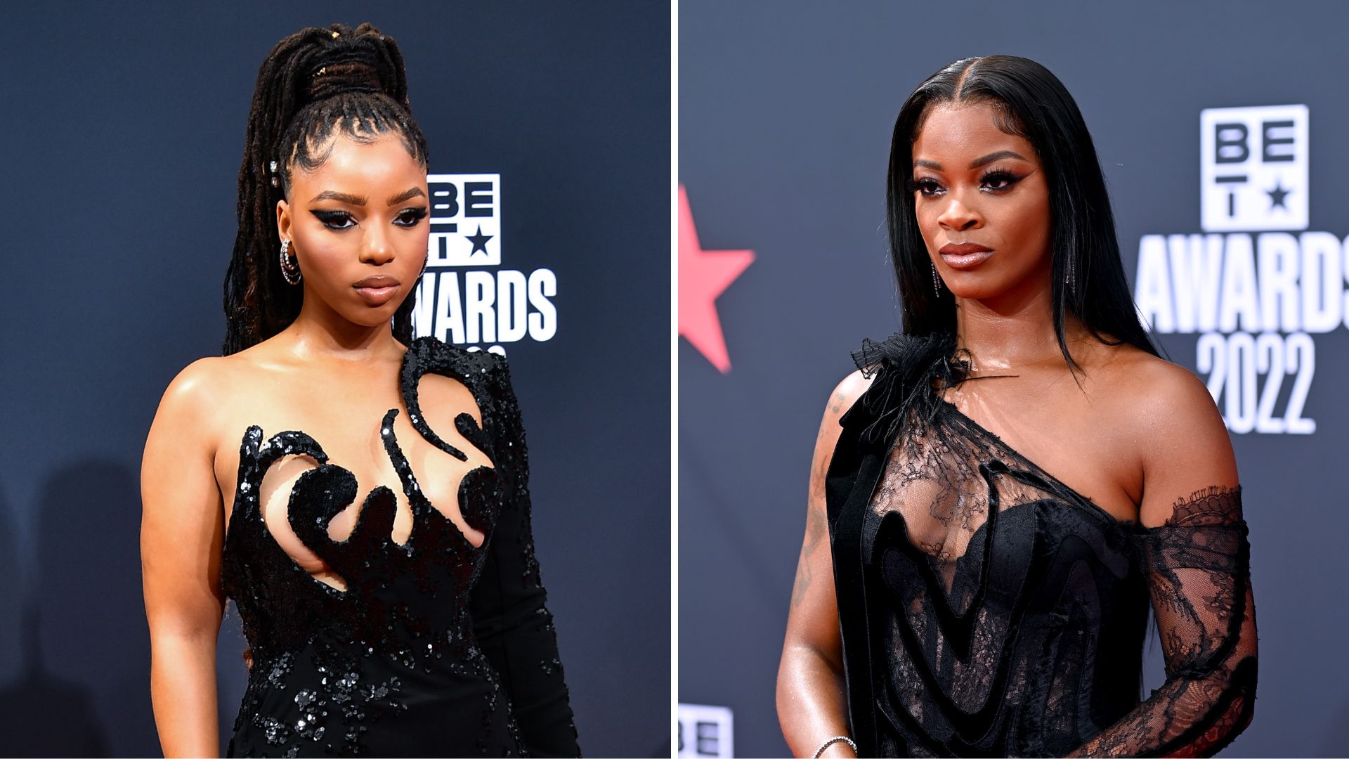 Decotes diferentões em vestidos pretos: tendência marcou presença no BET Awards