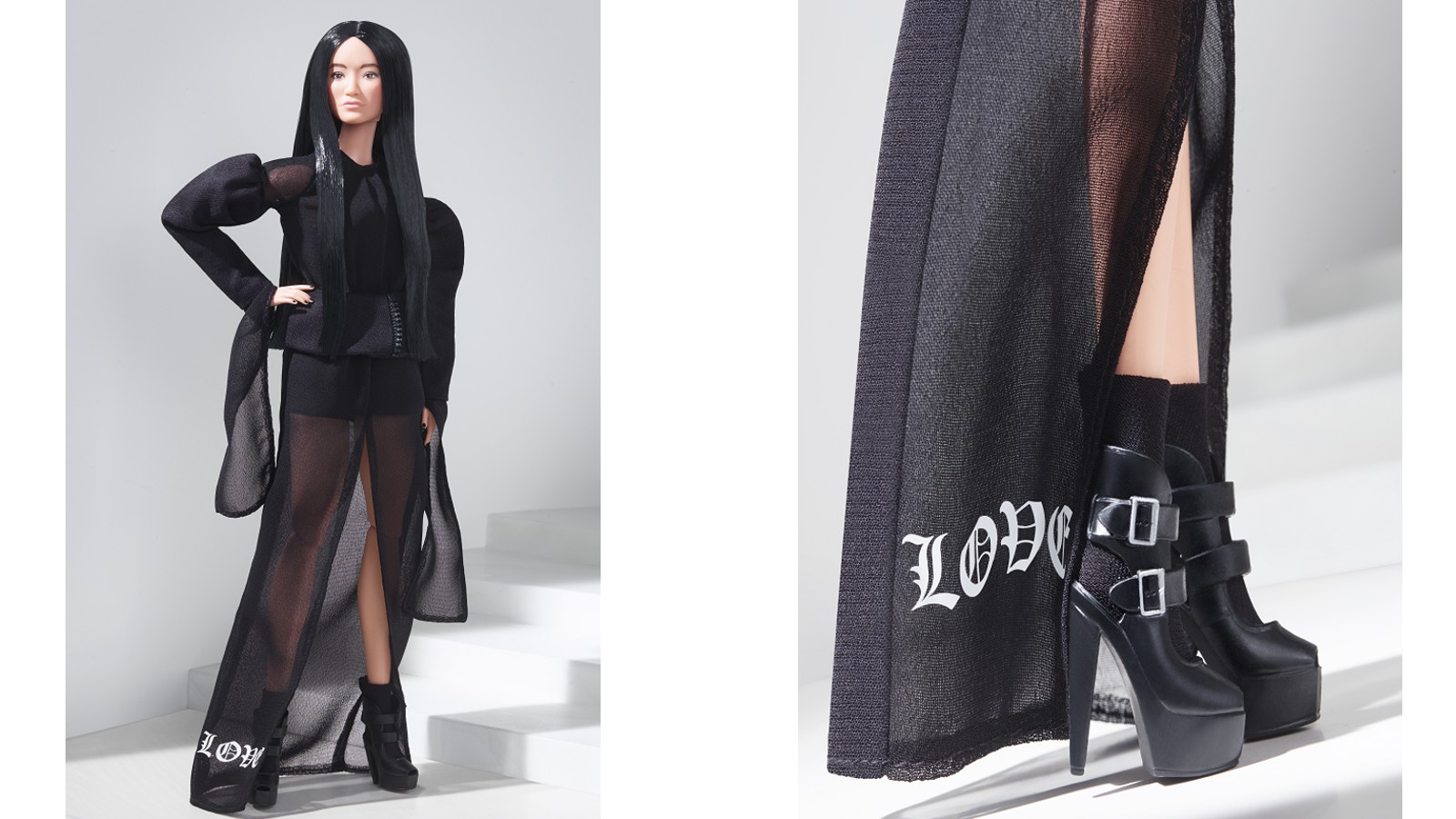 Detalhes da Barbie inspirada em Vera Wang.