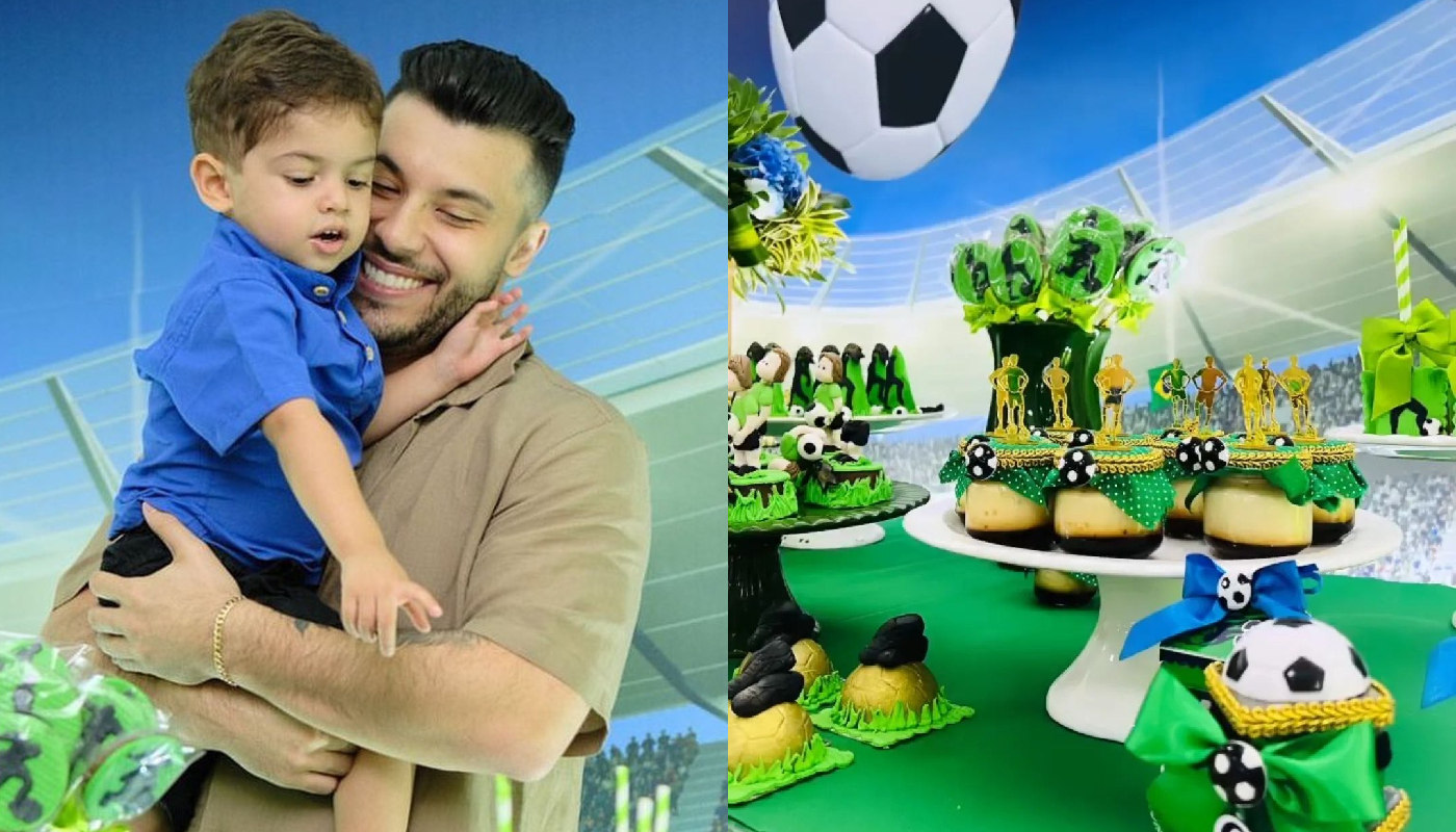 Filho de Marília Mendonça faz 3 anos e ganha ‘festão de futebol’: bolo tinha chuteiras no topo