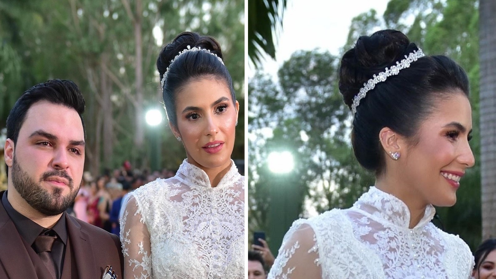 Vestido de casamento da nora de Luciano Camargo é perfeito para noivas clássicas